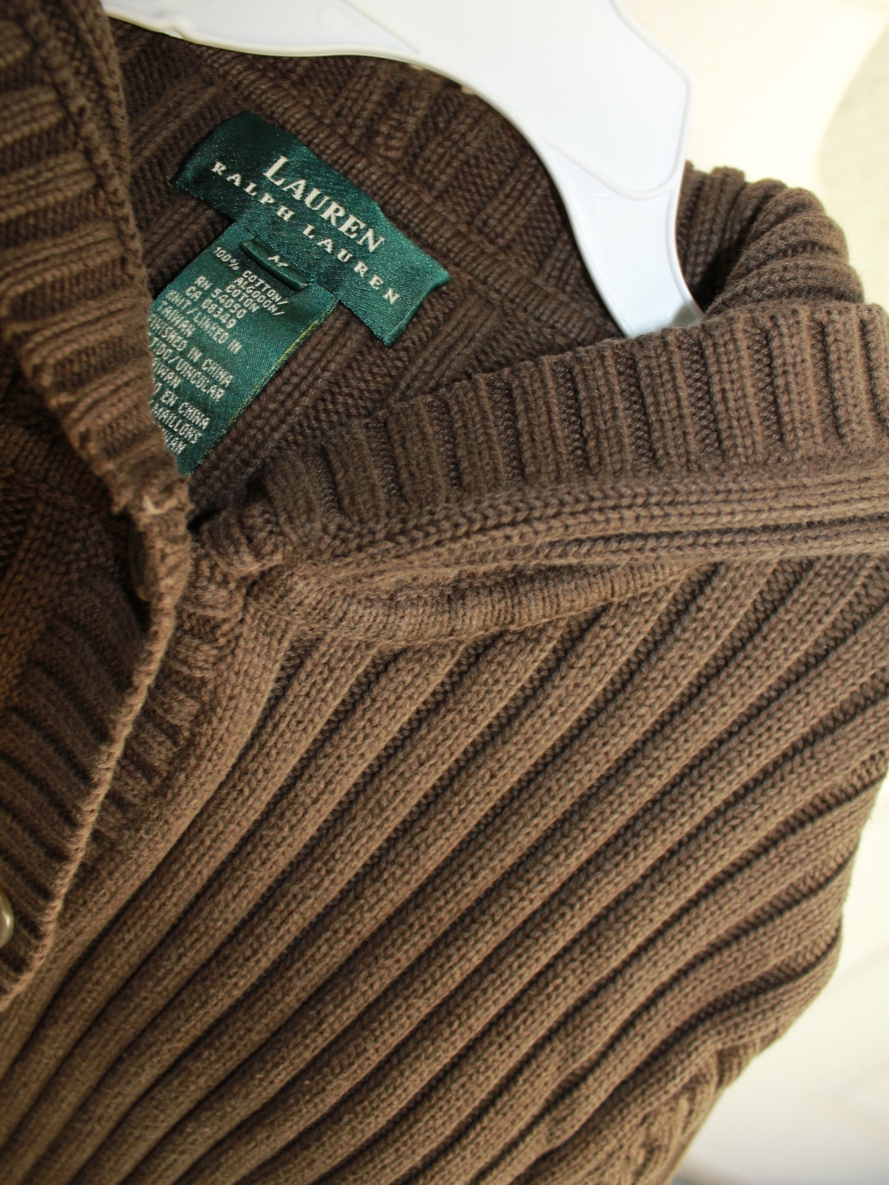 Ralph Lauren Brown Hooded Rib-Knit Button Cardigan - Picture 2 of 6